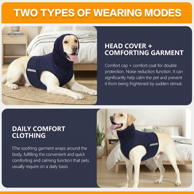 Dog Anxiety Vest,Pet Calming Hoodie Breathable Dog Anti-Anxiety Jacket for Thunder Fireworks and Separation,Blue L Blue Large