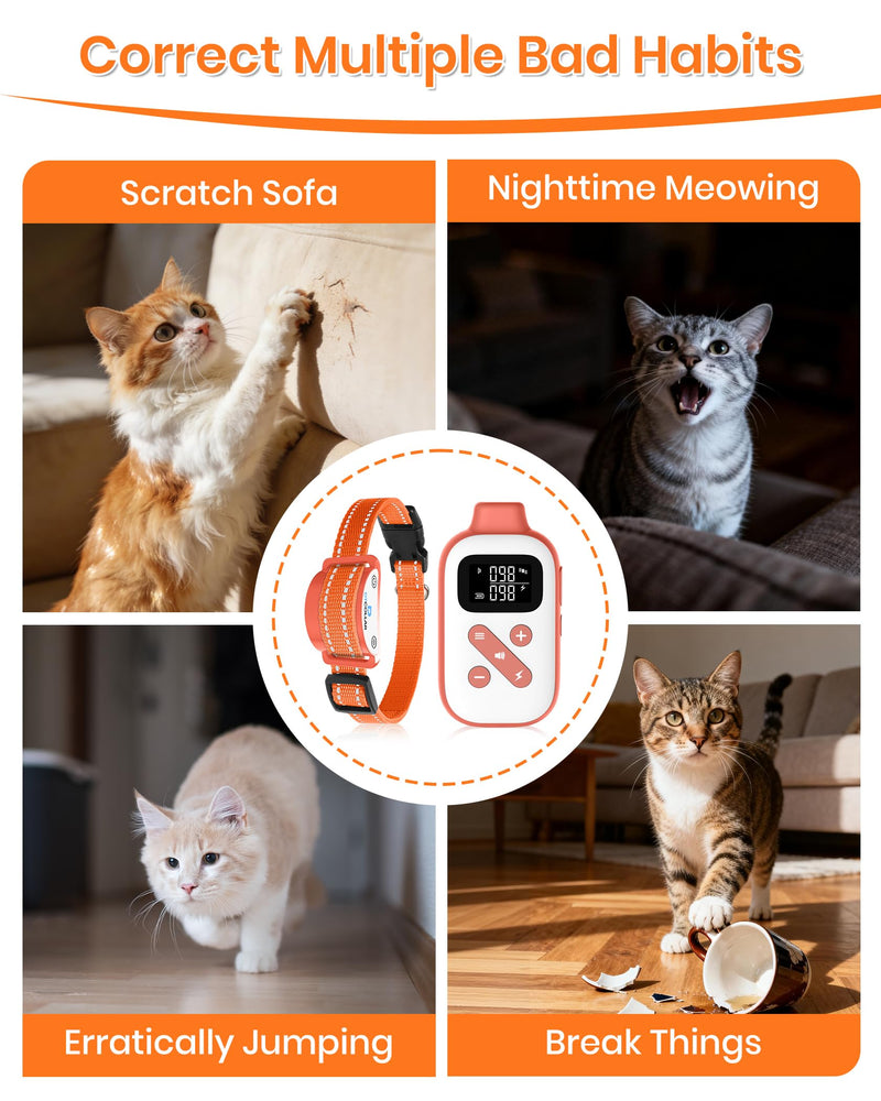 Lightweight Cat Shock Collar with Remote, Mini 3300Ft Cat Training Collar with Shock/Vibration/Beep Vibration&Beep 4 Modes, Ultra-Small Waterproof Shock Collar for Cats with 200-Level for Misbehavior Orange - PawsPlanet Australia
