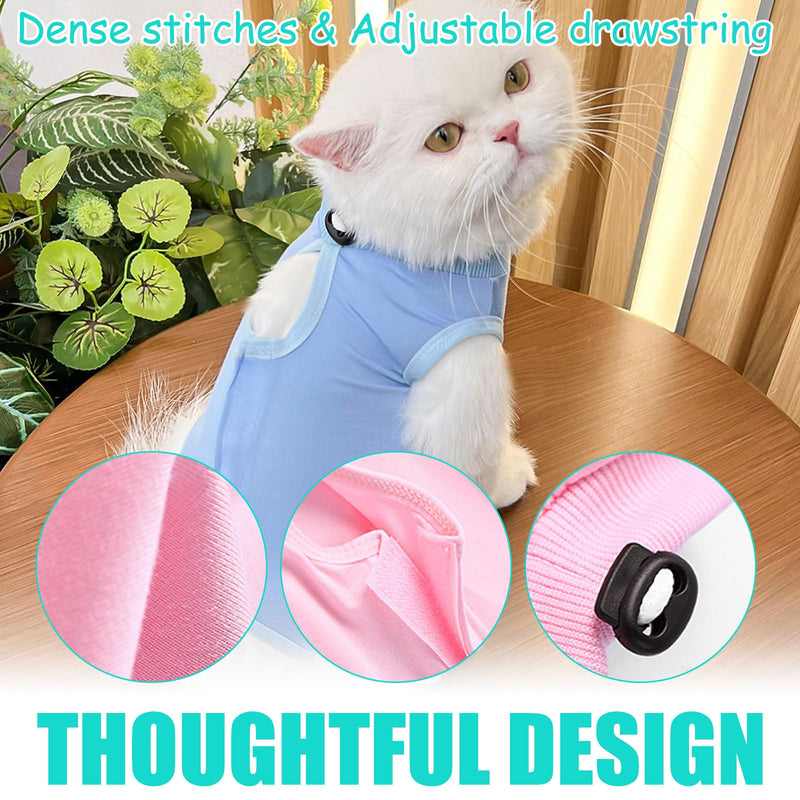 Cat Recovery Suit 2 Pack, Soft Breathable Surgical Body Suit for Female Cats After Surgery, Anti-Lick Spay Neuter Cone Alternative, Pink & Blue, Size M (2-4KG)