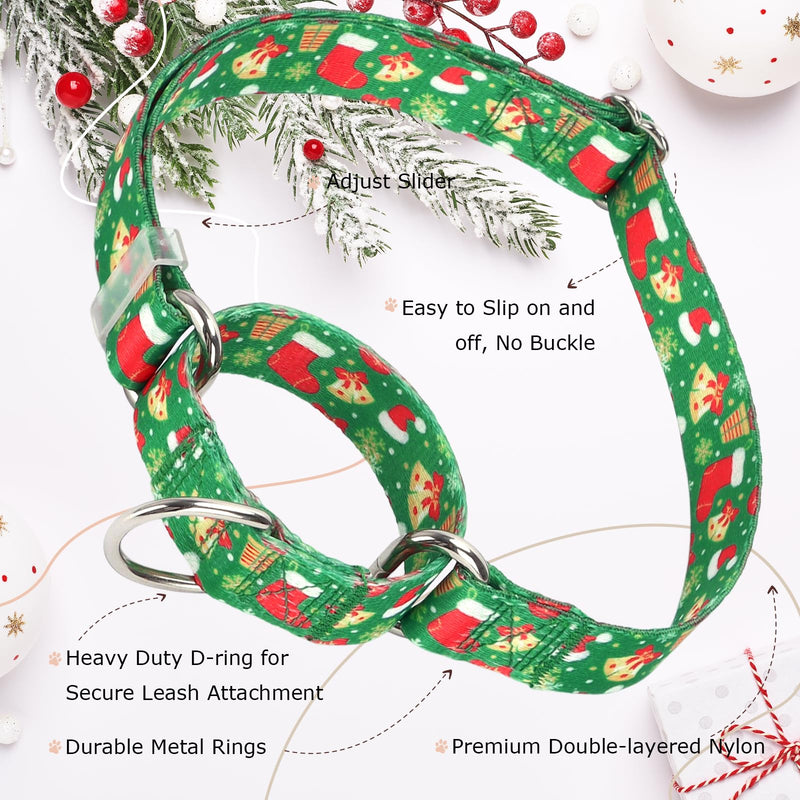 Christmas Martingale Collar for Dogs with Snowflakes Bells Hats, Adjustable Classic Nylon Martingale Dog Collar for Boy Girl Dogs, No Slip Collar Dog Training Collar, Great for Dogs (L) 35 L (Neck 18"-25") - PawsPlanet Australia