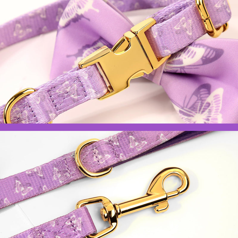 Cute Dog Collar, Harnesses & Leash Set with Gold Colored Metal Components – Breathable and Adjustable Dog Collar and Leash Set with Bowtie - Soft Dog Vest Harness for Puppies Small and Medium Dogs - PawsPlanet Australia
