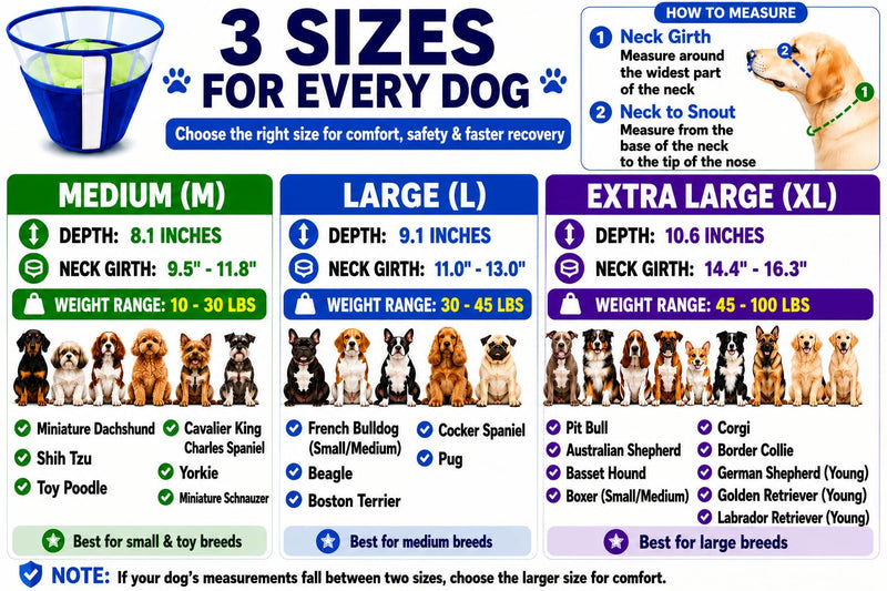 Soft Dog Cone Collar After Surgery – Adjustable Recovery Cone for Medium & Large Dogs – Double-Layer Protective Elizabethan Collar for Wound Protection & Licking Prevention – Comfortable - Blue