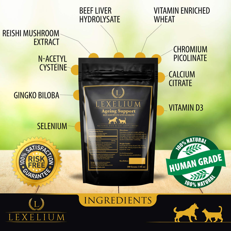 Antioxidant for Senior Dogs and Cats - Provides Comprehensive Liver, Bone, Brain and Immunity Support – Reduces Free Radicals – Organic Energy Booster for Older Dogs and Cats - 200G