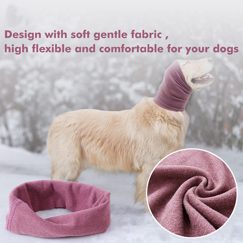 Calming Dog Ears Cover for Noise Reduce, Pet Hood Earmuffs for Anxiety Relief Grooming Bathing Blowing Drying, Puppy Neck Ear Warmer for Small Medium Large Dog Cat, Stretchy Head Sleeve Snood Winter Medium (Pack of 1) Purple