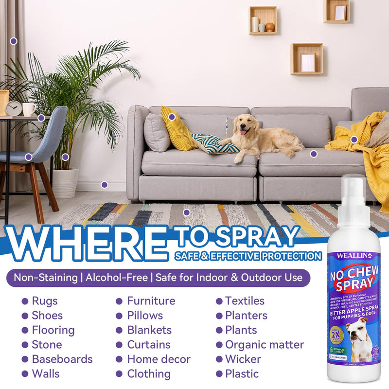 2 Pack No Chew Spray for Dogs, Bitter Apple Spray for Dogs Natural Training Aid for Dogs & Puppies, Stop from Chewing and Biting on Furniture, Shoes, Plants, Indoor & Outdoor Use, No Alcohol & Stain - PawsPlanet Australia