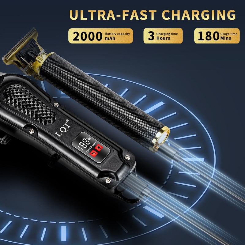 LQT® Men's Professional Hair Clippers Kit，Cordless & Corded Barber Clippers Set，Grooming Rechargeable Beard Trimmer with Adjustable Blade Black - PawsPlanet Australia