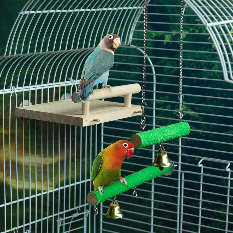 Bird Perches for Cage, Natural Wood Platform Bird Swing Bird Perch Stand Paw Grinding Stick for Parakeet Cockatiels Lovebirds Cage Accessories Pattern 2 - PawsPlanet Australia