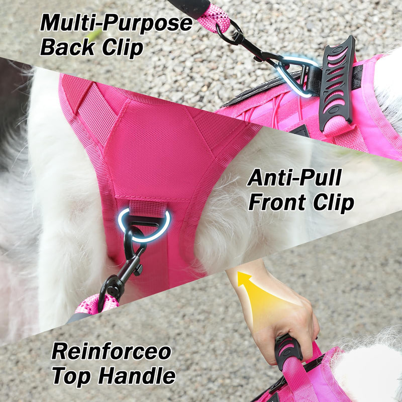 No Pull Tactical Dog Harness for Large Dogs, Escape Proof Molle Dog Vest Harness and Leash Set, Adjustable Military Service Dog Harness with Handle for Medium Large Dogs (Pink, M) Pink - PawsPlanet Australia
