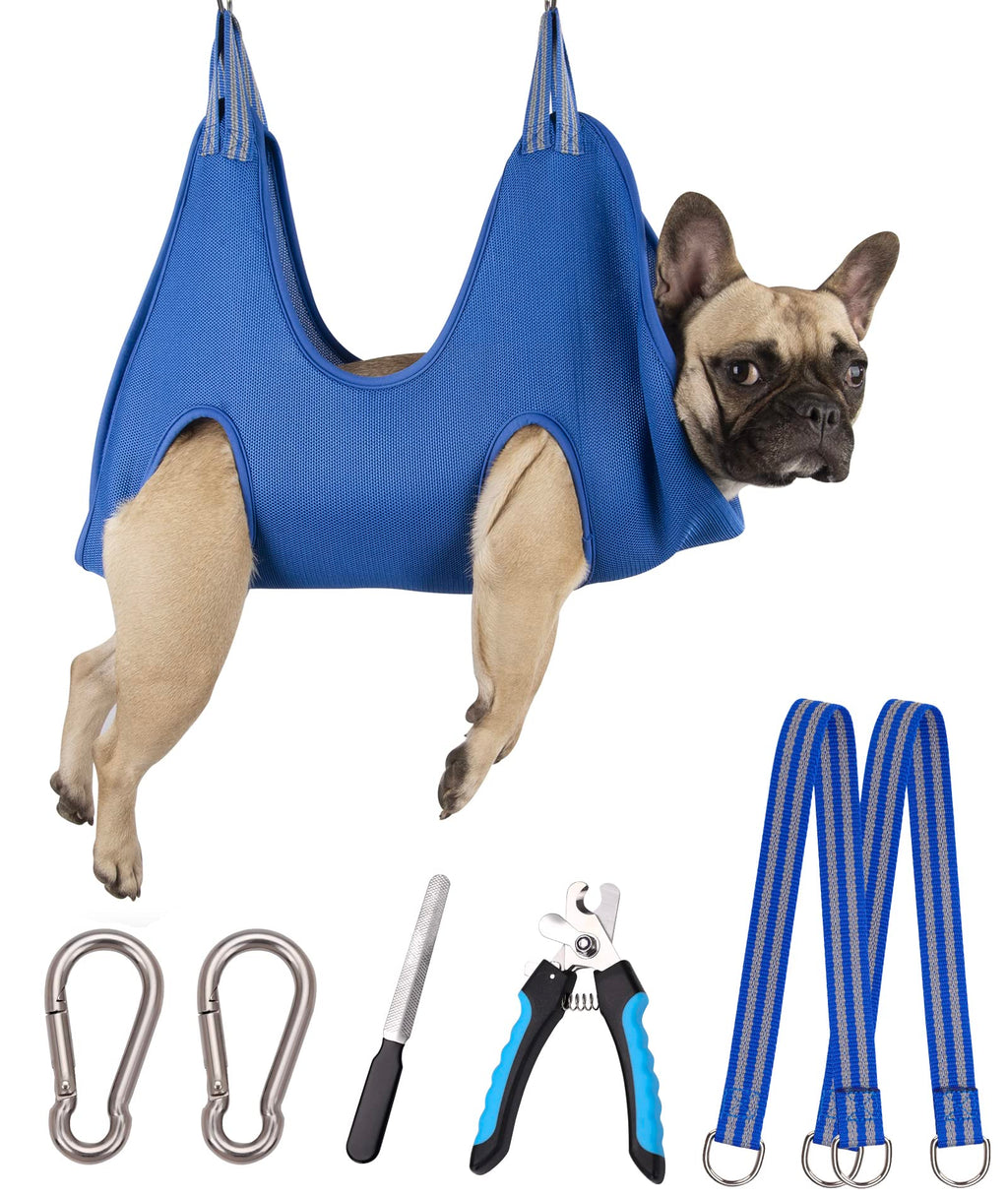 10 in 1 Pet Grooming Hammock Harness with Nail Clippers/Trimmer, Nail File,Dog Nail Hammock, Dog Grooming Sling for Nail Trimming/Clipping M/under 45lb Blue