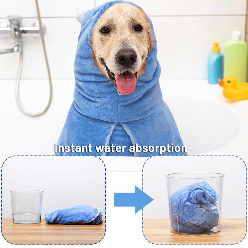 Dog Bath Towel Robe - Quick Drying Absorbent Hooded Dog Bathrobe Towel for Bath Grooming Beach Trip Pool - Soft Cozy Adjustable Dog Drying Coat Hoodie for Meidum Large Dog X-Large: chest girth 27"-42" - PawsPlanet Australia