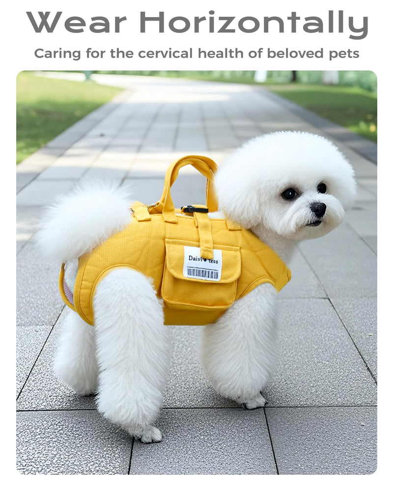 Dog Carry Sling for Small Dogs, Full Body Sling with Handle, Hands Free Shoulder Carrier for Senior Dogs Joint Injuries, Joint Injuries, Up and Down Stairs (Yellow,S, 5.5~8.8 lbs) Yellow-S - PawsPlanet Australia
