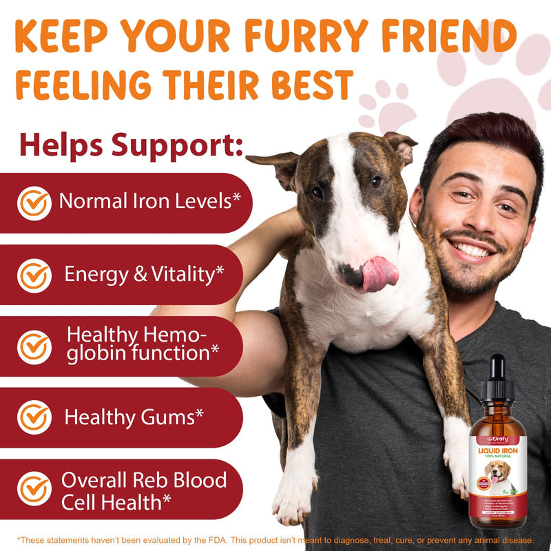 Liquid Iron Supplements for Dogs,LiquiI Iron Drops with Folate VC and B12,Supports Anemia, Low Enery Levels and Lethargy,Promotes Blood Health, Helps with Formation of Red Blood Cell- 2 fl.oz