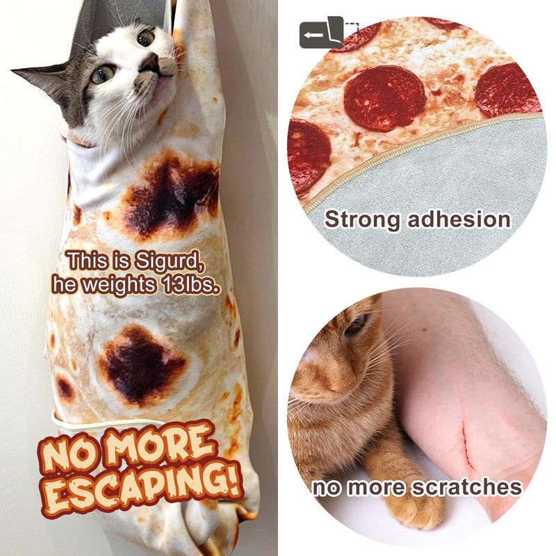 Cat Wrap for Cutting Nails, Tortilla Blanket Pet Supplies Cat Washing Bag, Burrito Blanket Cat Restraint for Nail Clipping, Multifunctional Pet Tool Gifts for Cat Lovers (L (within 14lbs), Pizza) L (within 14lbs)