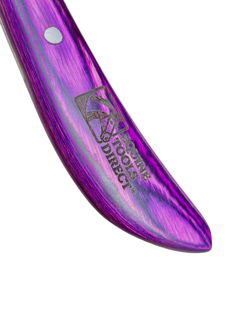 Double-Edge Blade Hoof Knife, J2 420 Magnetic Stainless Steel, Right-Hand, Ergonomic Purple Handle, Professional Farrier Trimming Tool