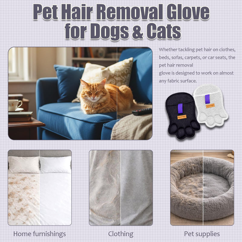 2PCS Paw Shape Pet Hair Removal Glove for Dogs & Cats, Reusable Electrostatic Lint Remover Brush for Couch, Carpet, Clothing, Bed, Car Seat, Upgraded Design（Gray） Grey