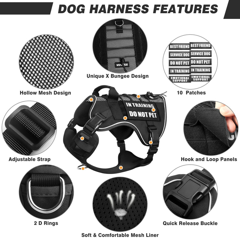 WINSEE Service Dog in Training Mesh Harness with 10 Pet Patches, Soft Air Mesh Breathable Tactical Dog Molle Vest, Reflective Military Pet Vest for Walking Hiking for Small Dogs Black - PawsPlanet Australia