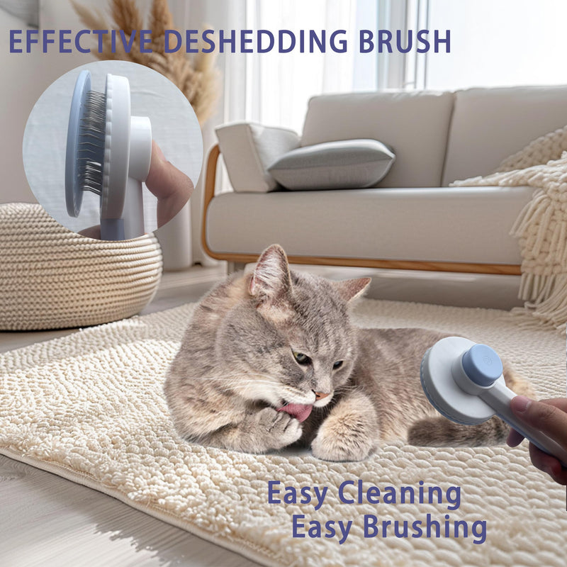 Cat Grooming Brush Kit 6 Tools - Deshedding & Dematting for Long/Short Hair, Self-Cleaning Slicker Brush with 6-in-1 Flea Comb for Cats & Kittens (Blue) Blue - PawsPlanet Australia