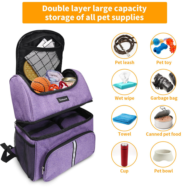 Dog Travel Bag Airline Approved Pet Supplies Backpack with 2 Food Container Dog Bags for Traveling Camping Hiking Purple - PawsPlanet Australia