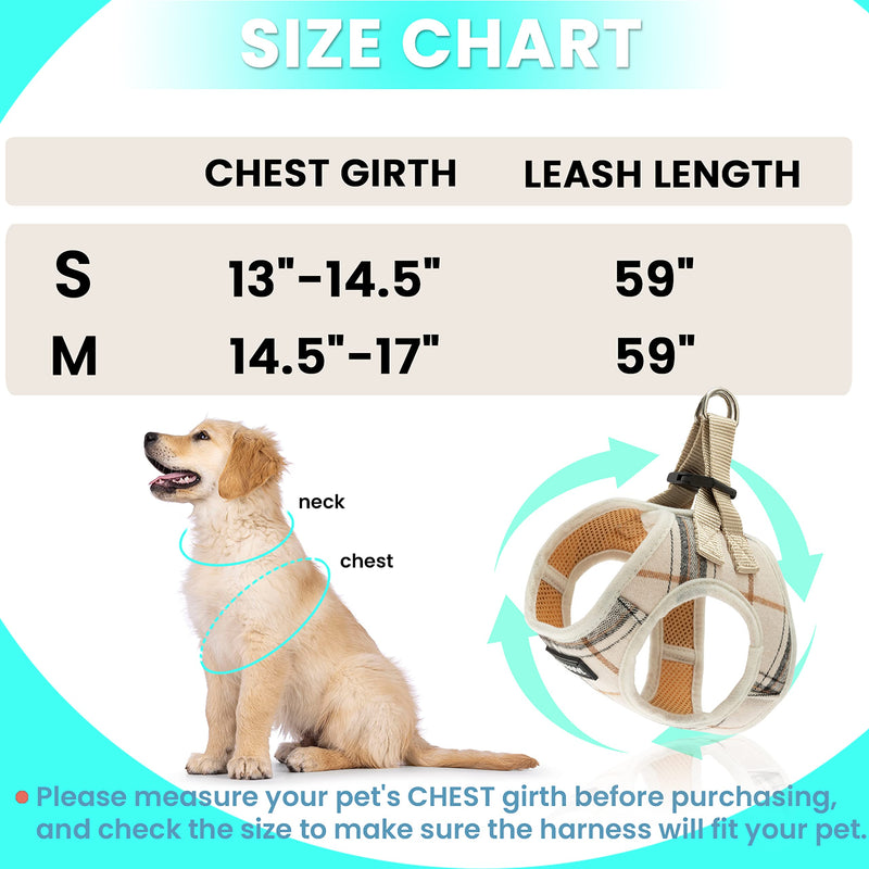 Dog Harness for Small Dogs - Plaid No Pull Dog Vest Harness and Leash Set - Step in Reflective Adjustable Soft Mesh Full Body Dog Harness for Walking, Running, Training... Small-chest : 13"-14.5" Beige - PawsPlanet Australia