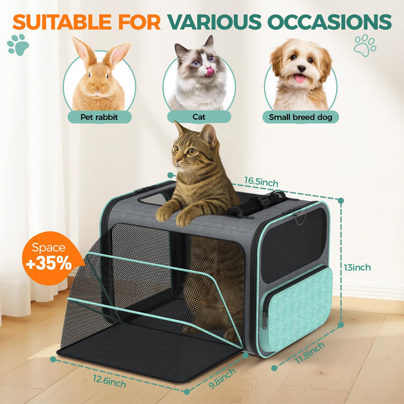 Cat Carrier for Airline Approved: Soft-Sided Cat Carrier Expandable for Small Dogs up to 15LBS - Pet Travel Bag for TSA Approved - Breathable for Airplane Camping Outdoor