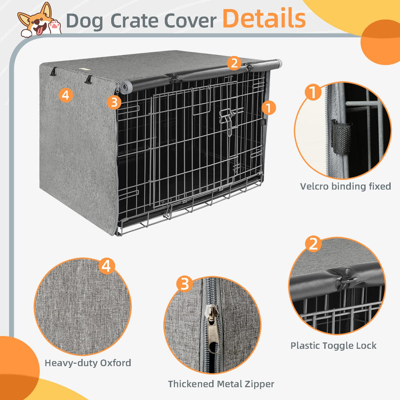 Dog Crate Cover - Kennel Cover Fit for 24 Inch Dog Crate, Double Door Polyester Crate Cover for Wire Dog Crate Indoor Outdoor Protection, Grey - PawsPlanet Australia