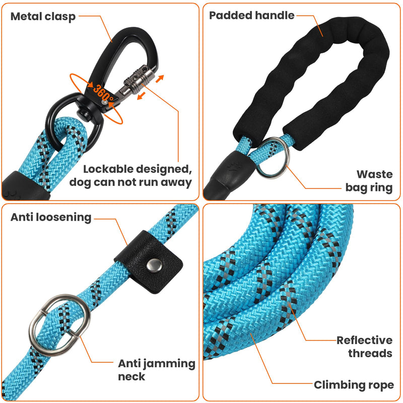 Slip Lead Dog Leash 6 FT，Adjustable Detachable Reflective Training Hook Braided Rope No Pull with Padded Handle for Large Medium Large Small Dogs (Blue) Blue - PawsPlanet Australia