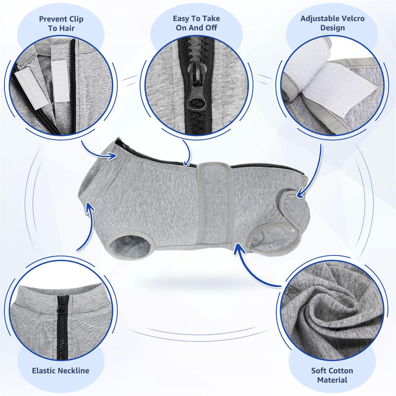 SlowTon Dog Surgery Recovery Suit - Zipper On Dog Onesies After Surgery for Female Male Dog, Abdominal Wounds Bandages Cone/E-Collar Alternative Dog Surgical Body Suit Anti-Licking (Grey,S) Small 1.Grey - 95% Cotton + 5% Spandex