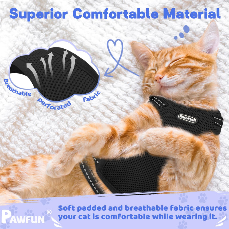 Fully Escape Proof Cat Harness and Leash Set for Walking, Adjustable Soft Kitten Vest with Reflective Strip for Small Medium Large Adult Cats, Breathable Kitty Harness,Black S S(Neck Girth 11in-13.25in) Black - PawsPlanet Australia