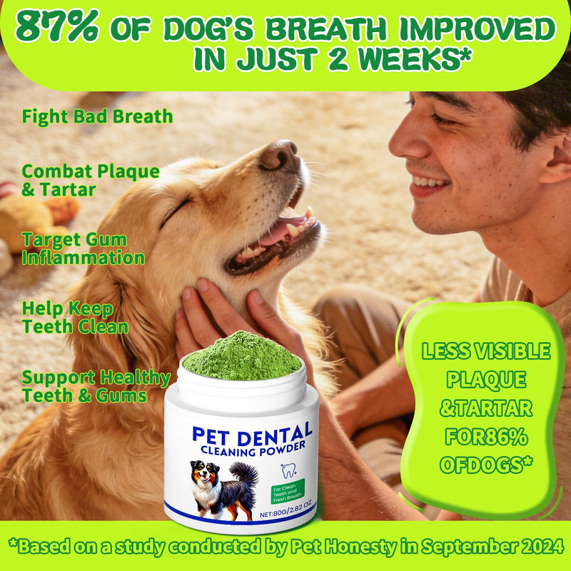 Mimo Style Dog Dental Powder, Dog Teeth Cleaning Powder, Targets Tartar & Reduces Plaque & Bad Breath - Teeth Cleaning Made Easy Eliminate - Meat-Flavored Formulated (Green) White - PawsPlanet Australia