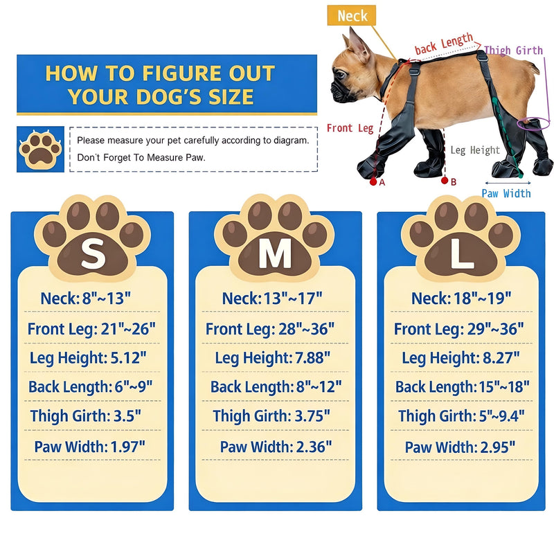 Dog Boots Suspenders Waterproof for Small & Medium Dogs, Anti-Slip Dirt-Resistant Paw Protectors, Rainy & Snowy Dog Boots Leggings with Adjustable Suspenders for Outdoor Walking,Running (S) S