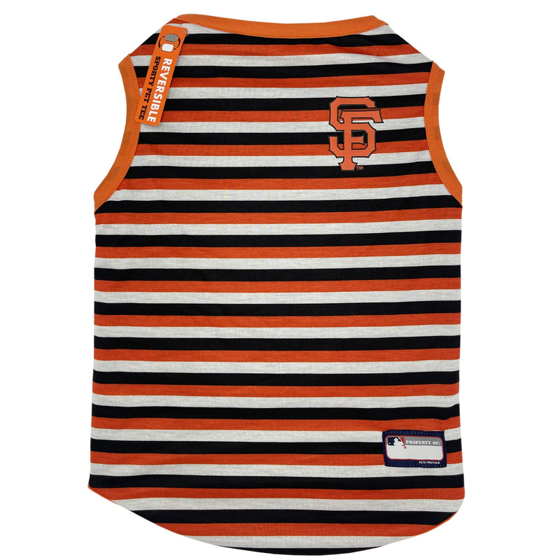 Pets First MLB SAN Francisco Giants Reversible T-Shirt,Medium for Dogs & Cats.with The Team Logo Comes with 2 Designs,Stripe Tee Shirt on one Side,Solid Design on The Other Side,Team Color,SFG-4158-MD Medium SAN FRANCISCO GIANTS REVERSIBLE TEE - PawsPlanet Australia