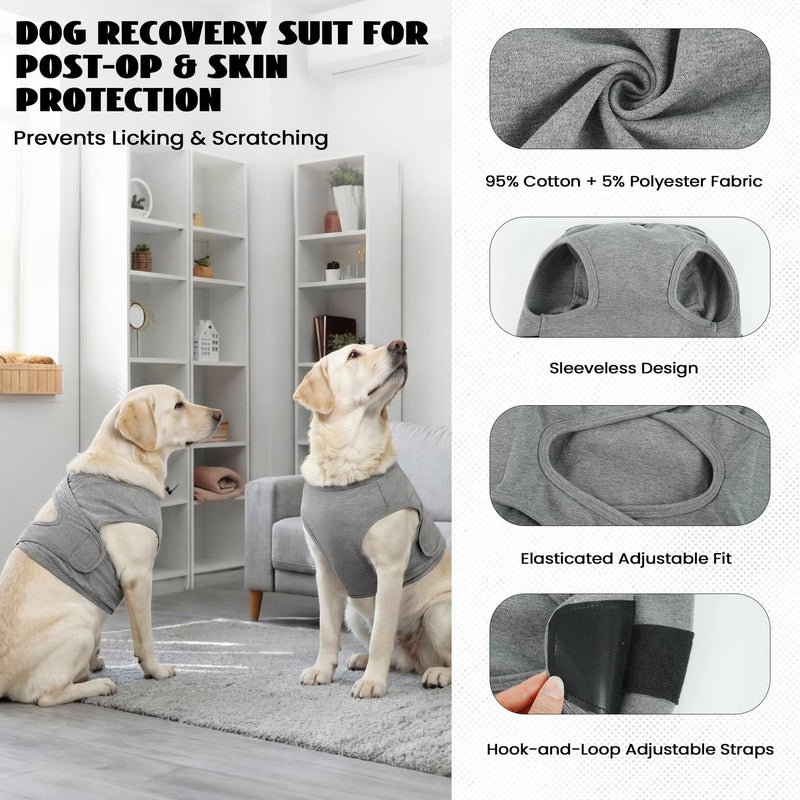 Post-Surgery Recovery Suit for Dogs | Anti-Lick Chest Protector with Cross Back Design | Soft Elastic Fabric with Adjustable Straps | Ideal for Chest Wound Care (Grey, M) Grey Medium