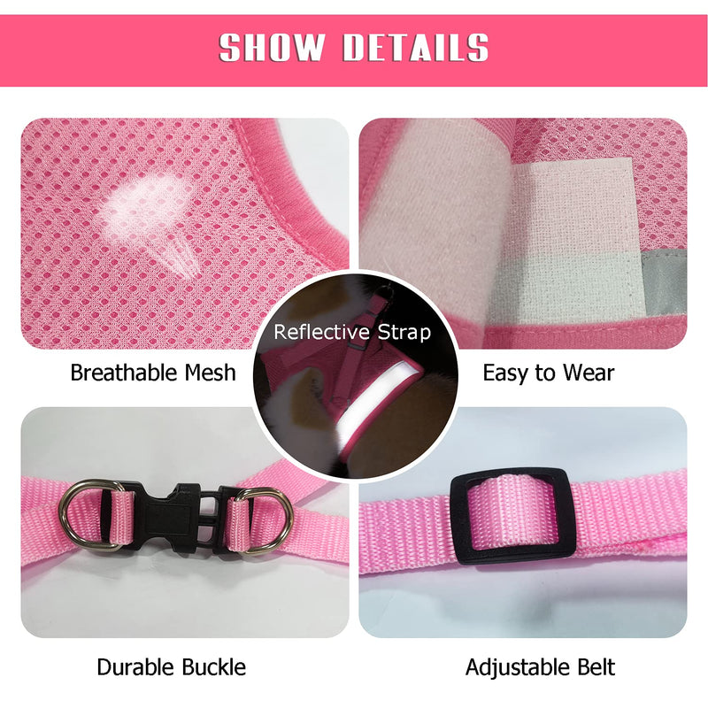 FEimaX Dog Harness and Leash Set, No Pull Soft Mesh Pet Harness for Walking Escape Proof Small Cat Step-in Adjustable Vest with Reflective Strip Fit Puppy Kitten Rabbit Pink XS - PawsPlanet Australia