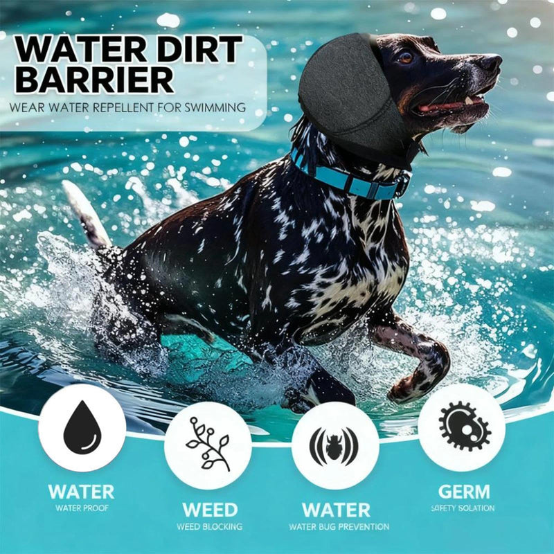 Medium Gray Dog Ear Protectors, Waterproof Swim Ear Covers with Adjustable Fit for Head 28-42cm, Anxiety Relief Muffs for Grooming & Noise