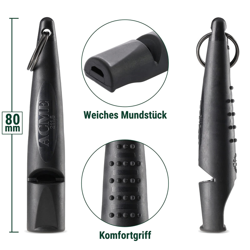 ACME Alpha 210.5 Professional Dog Training Whistle with Enhanced Ergonomic Grip. BPA-Free Plastic. 110 dBA. Standardized Frequency for Smaller Dogs. Weatherproof. Made in The UK (Black) Black