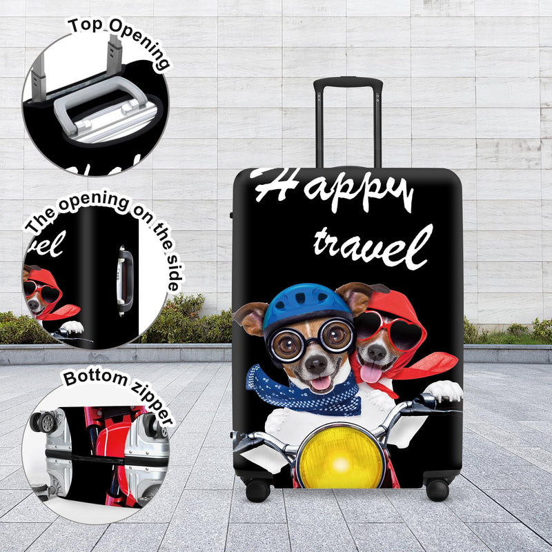 Pet Travel Luggage Protector, Washable Dog Design Suitcase Case with “Happy travel” Text Anti-scratch for 28",30"Bag L(28"-30" Suitcase) 53 - PawsPlanet Australia