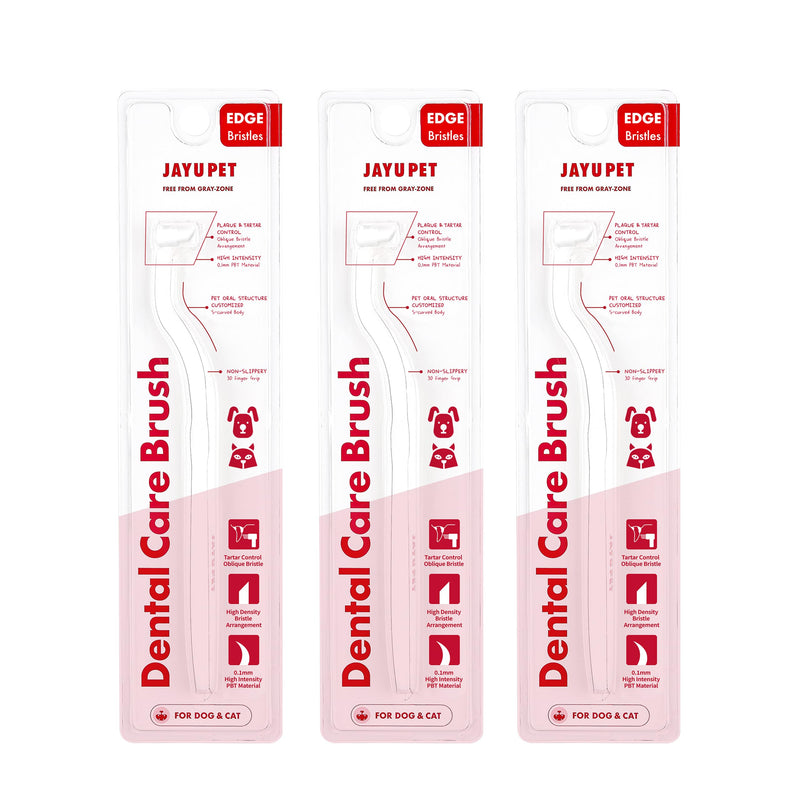 JAYU PET Dental Care Brush (Edge Bristles) 3ea - Micro Round Head Dog Toothbrush, Cat Toothbrush, Dental Care, Perfect for Kitten & Small Breed with End-tuft Diagonal-Shaped Bristle & Easy Grip Handle Edge Bristles 1 Count (Pack of 3)