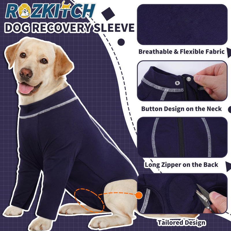 ROZKITCH Dog Surgery Recovery Sleeve for Front Legs, Anti-Lick Wound Protector with Zipper, Dog Elbow Brace for Joint Care, ACL/CCL Sprain, Arthritis, Post-Op Suit, Cone Collar Alternative Blue 2XL 2XL(Chest: 32.2"; Back:21.2") - PawsPlanet Australia