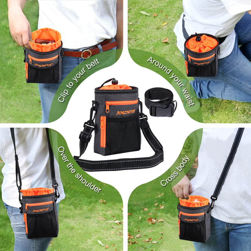 AMZNOVA Dog Treat Bag Treatkit Dog Treat Pouch, Waist Clip On Crossbody Fanny Pack for Pet, Training Pouch with Shoulder Strap & Waist Belt for Walking & Training, 6Cups, Heather Black Large Capacity - PawsPlanet Australia