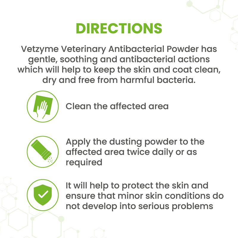 Vetzyme Veterinary Antibacterial Powder for Dogs, Cats and Small Pets - Gently Soothes, Dries and Protects the Skin From Harmful Bacteria (40g) - PawsPlanet Australia