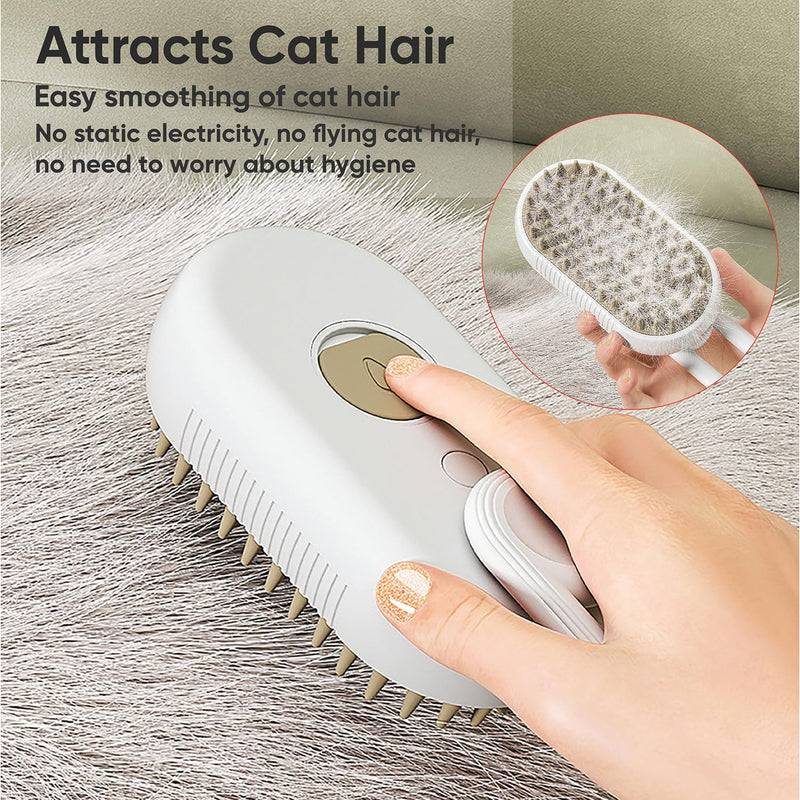 Steamy Cat Brush - 3 In 1 Cat Steamy Brush, Cat Brush for Massage, Pet Steam Brush for Removing Tangled and Loose Hair (White) White 1-Pack - PawsPlanet Australia
