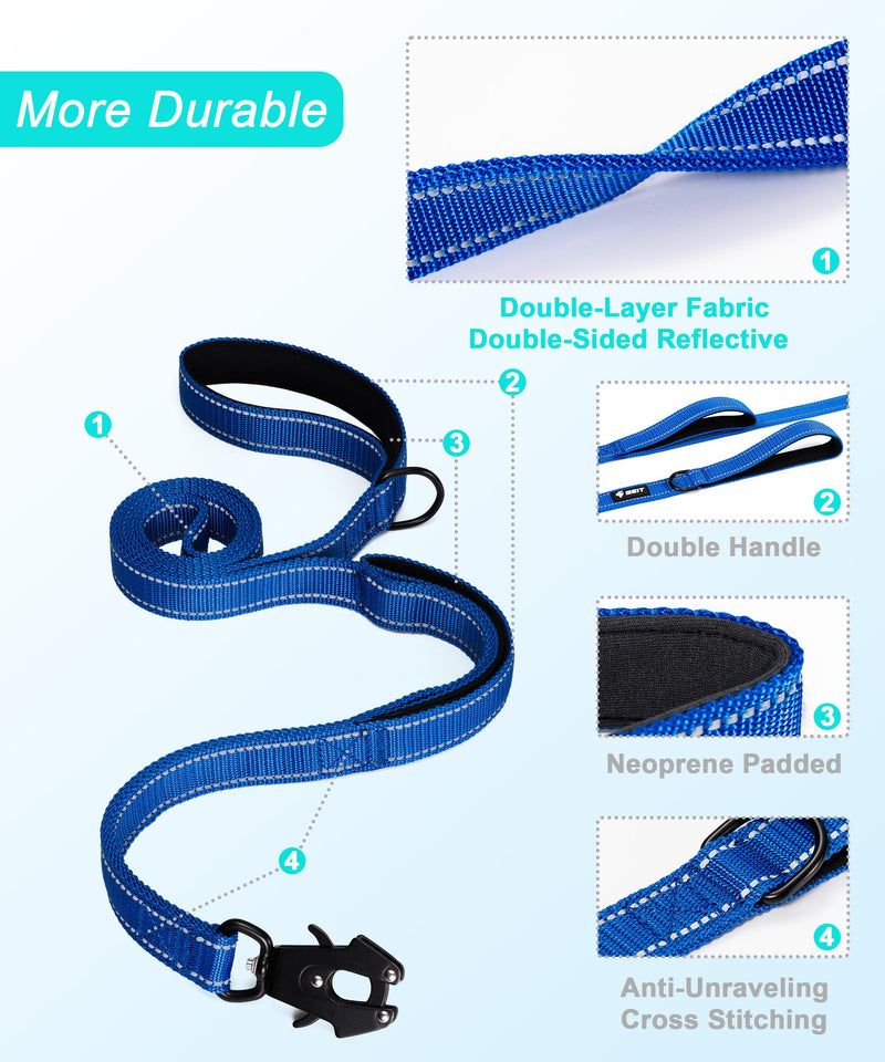 GEIT 4/5/6FT Heavy Duty Dog Leash with 2 Comfortable Padded Handles, Reflective Rope Leashes with Quick Release/Locking Tactical Frog Clip for Small Medium and Large Dogs, Blue 4 FT - PawsPlanet Australia