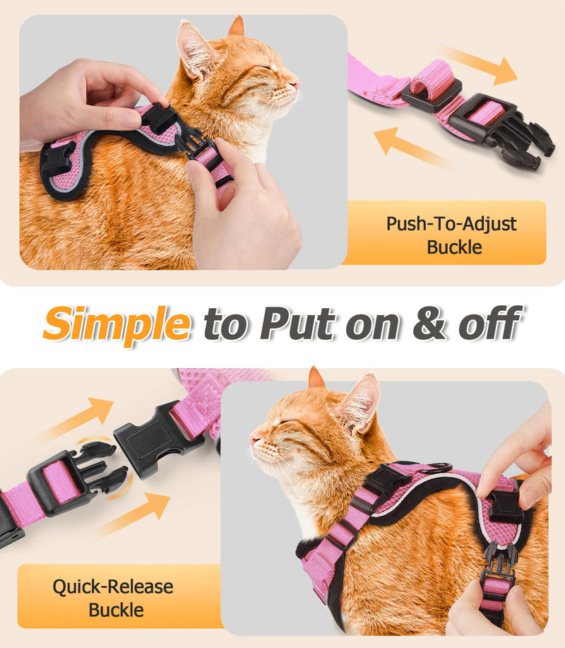 Halypet Cat Harness and Leash Set [H500 Pro Escape Proof Cat Harness for Walking, Adjustable Breathable Soft Travel Cat Leash, Reflective Strips Kitten Harness X-Small Pink
