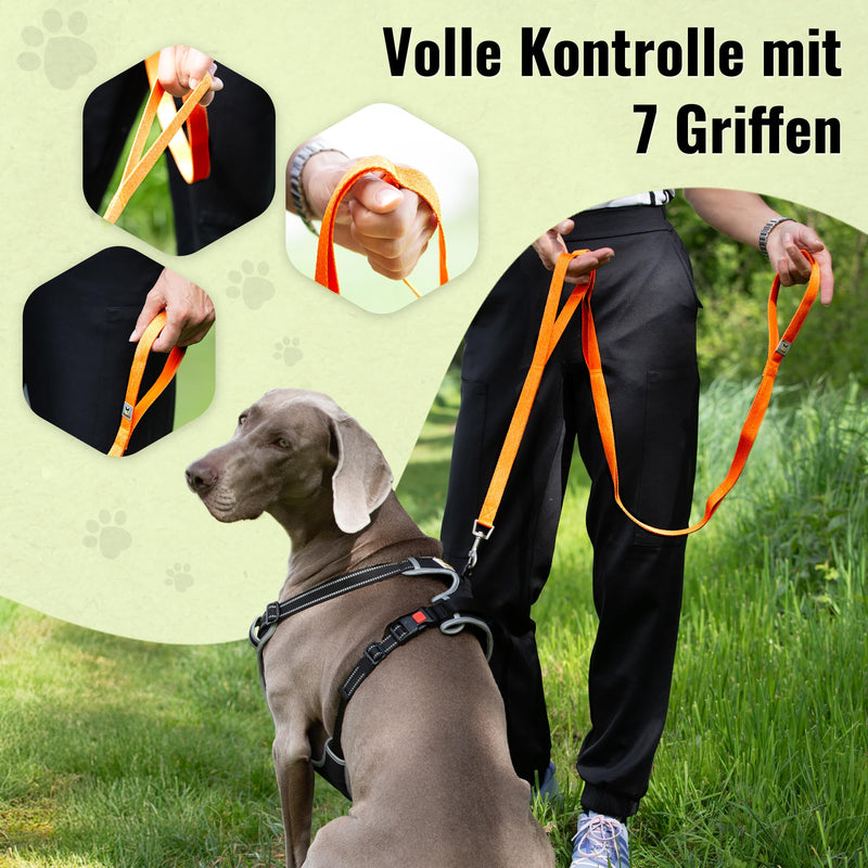 Hundefreund Recycled Dog Leash – 100% Recycled Polyester – Eco-Friendly, Heavy-Duty & Lightweight with 7 Handles for Maximum Control – for All Dog Breeds and Sizes – 4.5 ft (2.5 oz) - PawsPlanet Australia