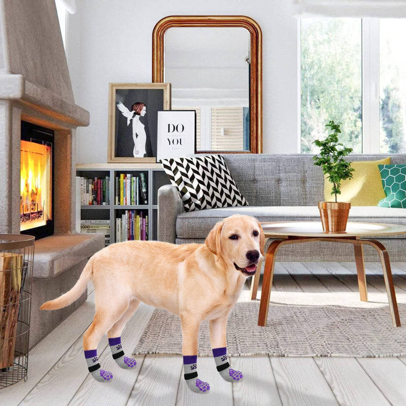 BEAUTYZOO Anti-Slip Dog Socks,Dog Shoes for Hot/Cold Pavement,Paw Protectors with Grips 3 Pairs for Puppy Small Medium Large Senior Old Dogs,Dog Socks to Prevent Licking and Hardwood Floor Protection S/M(Pack of 6) Grapes Purple