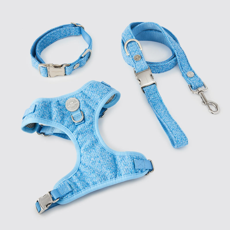 HUGO & HUDSON Tweed Dog Harness Adjustable Soft Padded No Pull Pet Vest with 2 Leads Clips, Blue, XS - PawsPlanet Australia