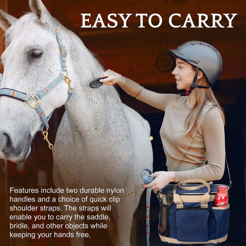 Huntley Equestrian Deluxe Grooming Bag Perfectly Designed Easy Access Multi Pocket Zipper Top Closure Double Handles Shoulder Strap Exterior Pockets One Size Navy Blue