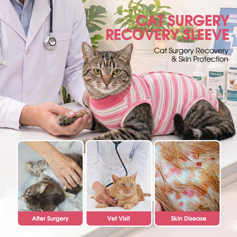CITÉTOILE Cat Bodysuit After Surgery, Post-Operative Cat Clothes for Abdominal Wounds, Recovery Suit Clothing After Surgery, E-Collar Alternative for Cats Dogs, Pink, XS