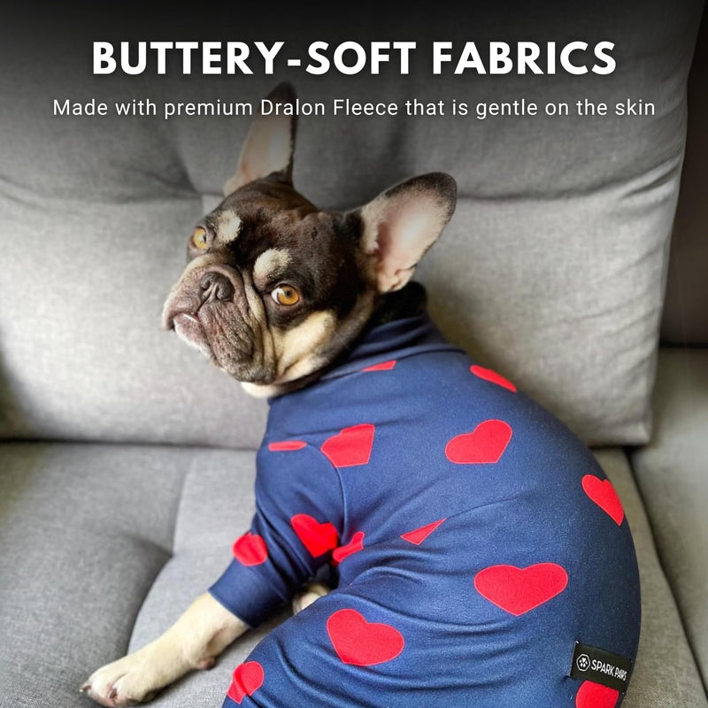 Spark Paws Dog Pajama, Dog Recovery Suit Male, Onesie, Ultra-Soft and 4-Way Stretch, for Small Medium and Large Breeds - Hearts - XL XL: 23-35lbs - PawsPlanet Australia