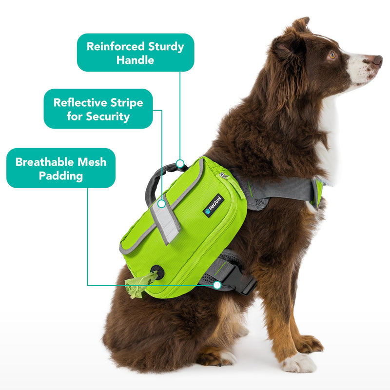 PetAmi Dog Backpack for Medium & Large Dogs, Saddle Bag for Dogs to Wear for Hiking, Pet Backpack Harness Dog Pack with Reflective Side Pockets for Walking Running Green - PawsPlanet Australia